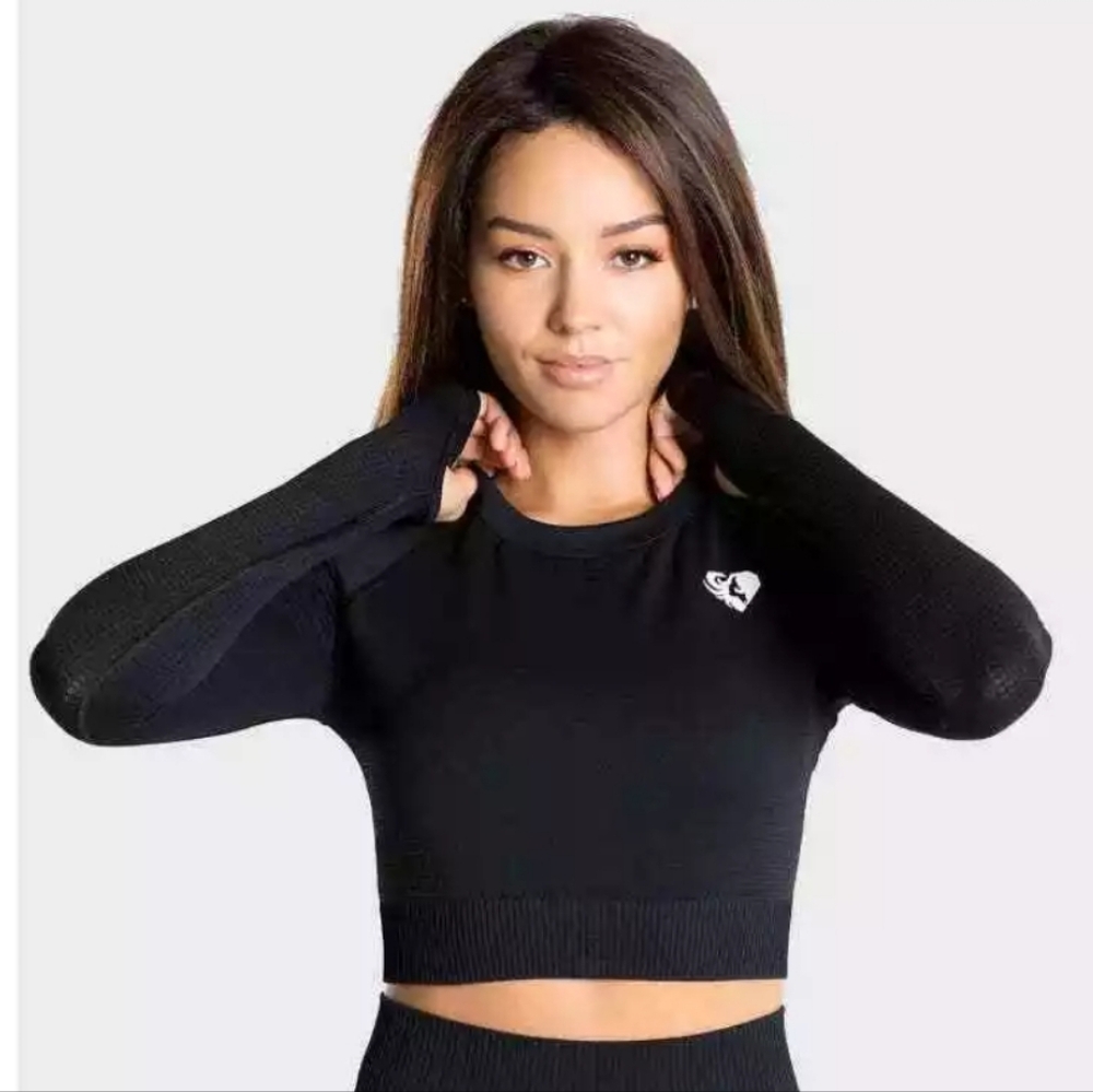 Women’s Best Black Power Seamless Long Sleeve Crop Top Size Small